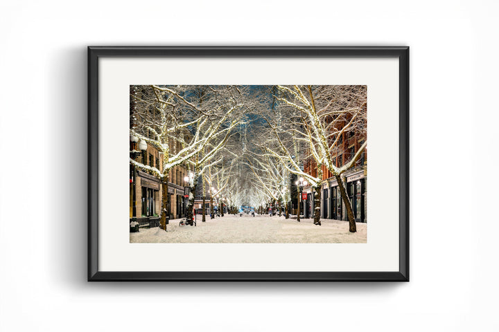 Chris Fabregas Photography Metal, Canvas, Paper Snowy Pioneer Square Seattle Print – Limited Edition Winter Cityscape Art Wall Art print High-quality fine art photography print