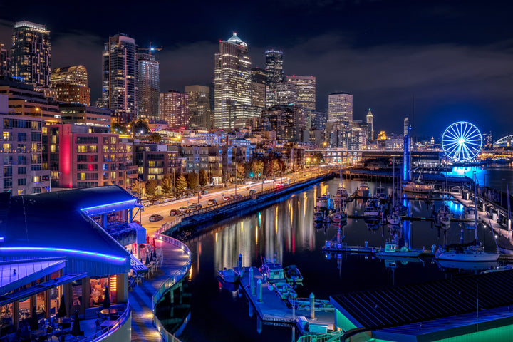 Chris Fabregas Photography Metal, Canvas, Paper Downtown Seattle At Night, Photographic Wall Decor Wall Art print