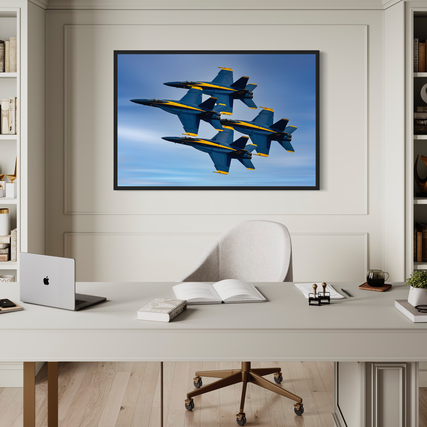Blue Angels Jet Formation Fine Art Aviation displayed in a home interior