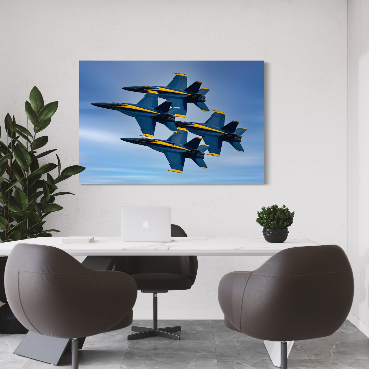 Blue Angels Jet Formation Fine Art Aviation displayed in an elegant room interior