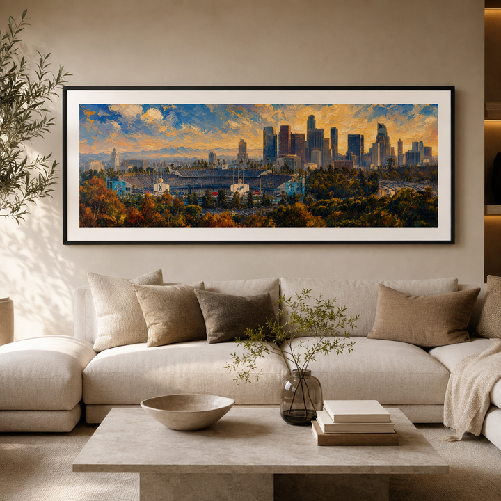 12x36 Dodger Stadium limited edition fine art print displayed in a luxury living room