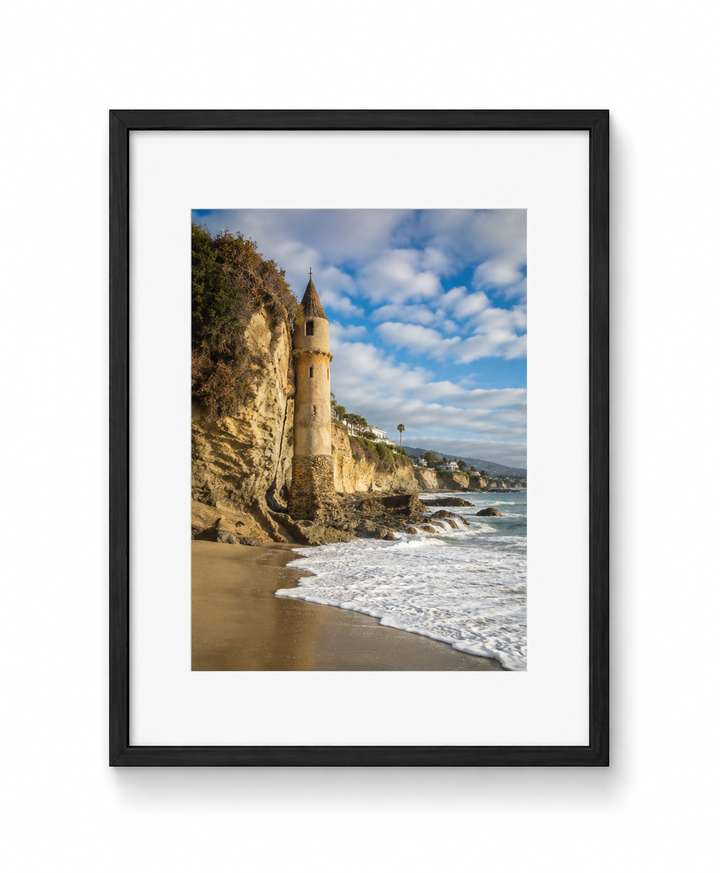 Laguna Beach Pirate Tower Fine Art Photography Print in a black frame with white mat
