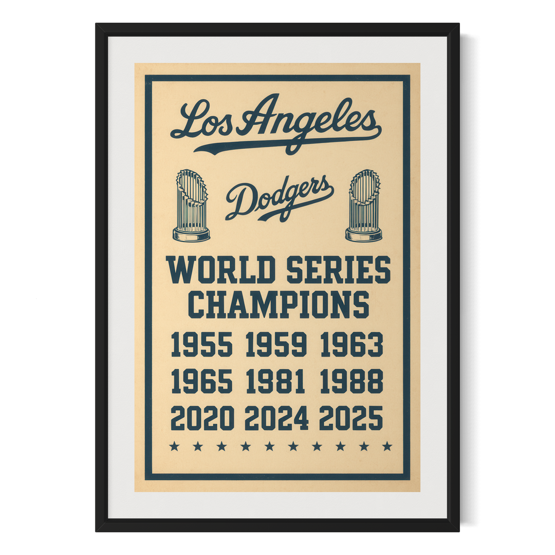 Los Angeles Dodgers World Series Champions Poster | 1955–2025 Championship Years Vintage Wall Art | Instant JPEG Download Digital Download Chris Fabregas Fine Art Photography Wall Art print High-quality fine art photography print 