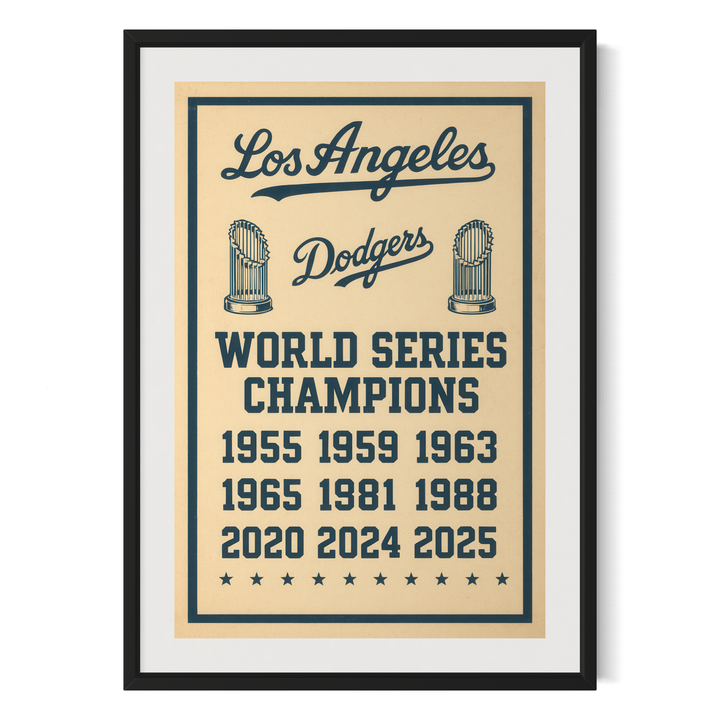 Los Angeles Dodgers World Series Champions Poster | 1955–2025 Championship Years Vintage Wall Art | Instant JPEG Download Digital Download Chris Fabregas Fine Art Photography Wall Art print High-quality fine art photography print 