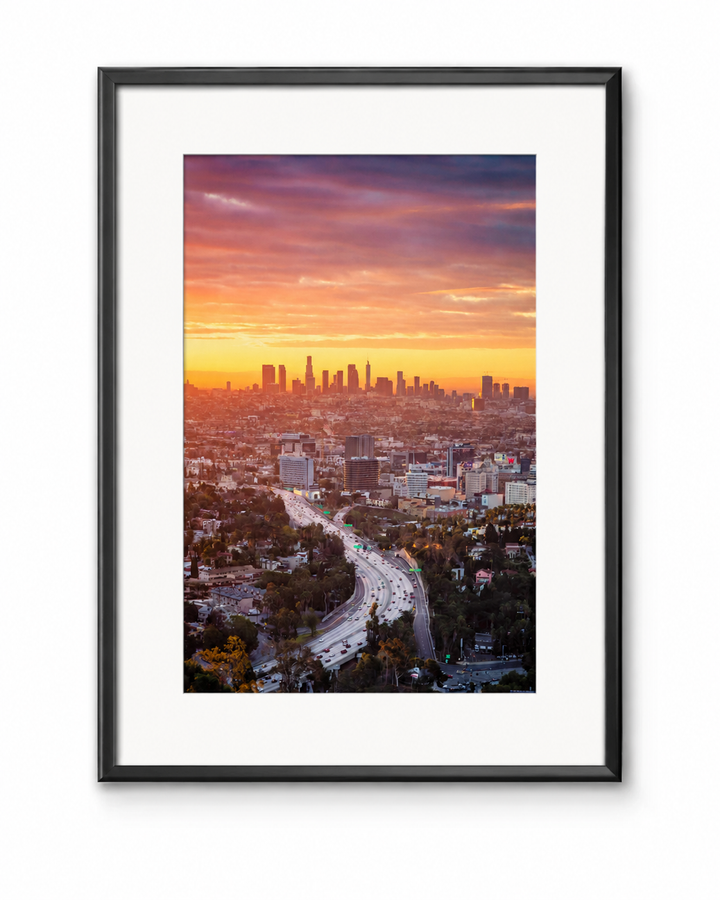 Los Angeles Sunrise Fine Art Photography Print in a black frame with white mat