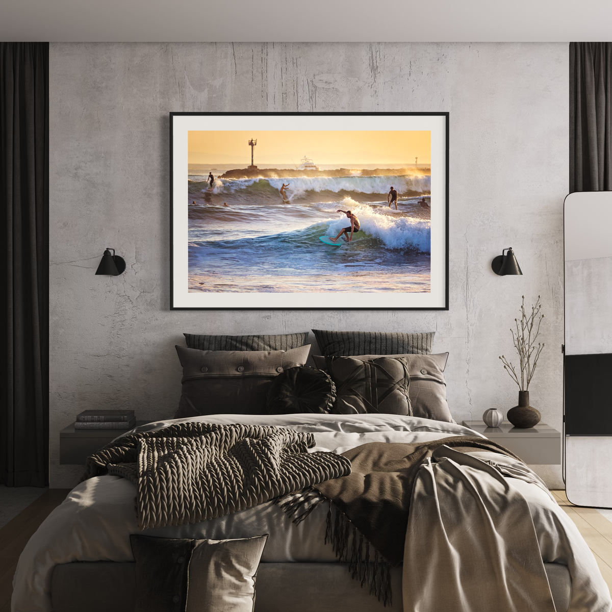 Party Waves Seal Beach Surfer displayed in a modern room interior