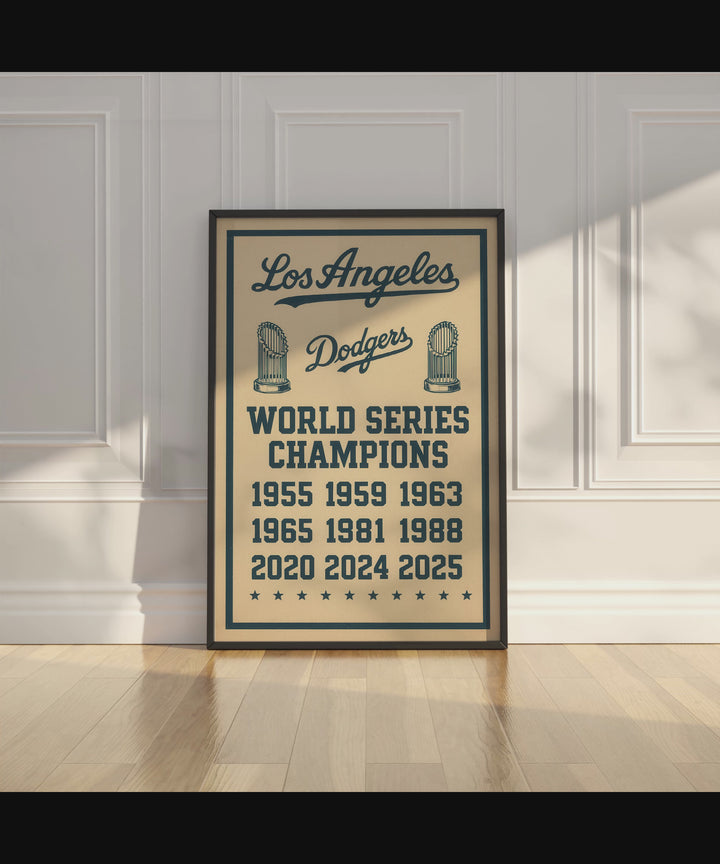 Los Angeles Dodgers World Series Champions Poster | 1955–2025 Championship Years Vintage Wall Art | Instant JPEG Download