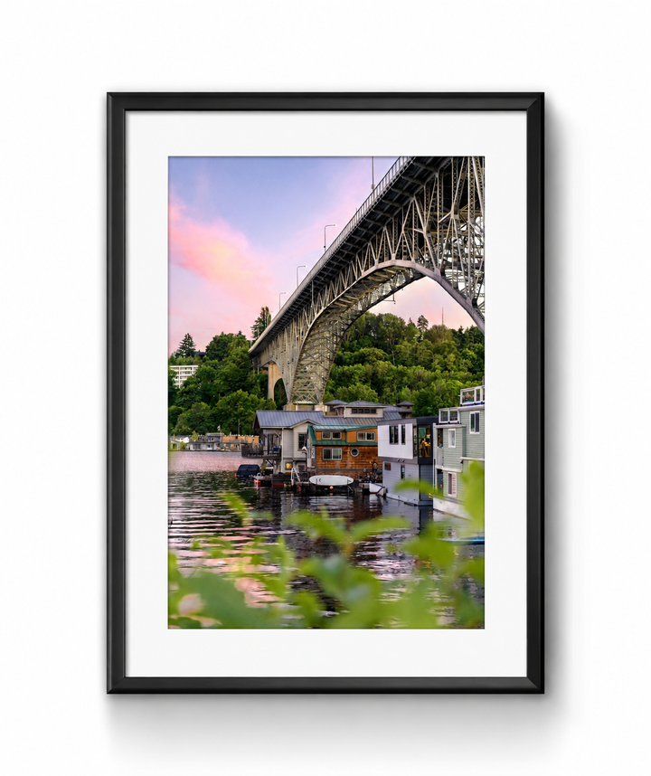 Seattle Houseboats Limited Edition Photography Print in a black frame with white mat