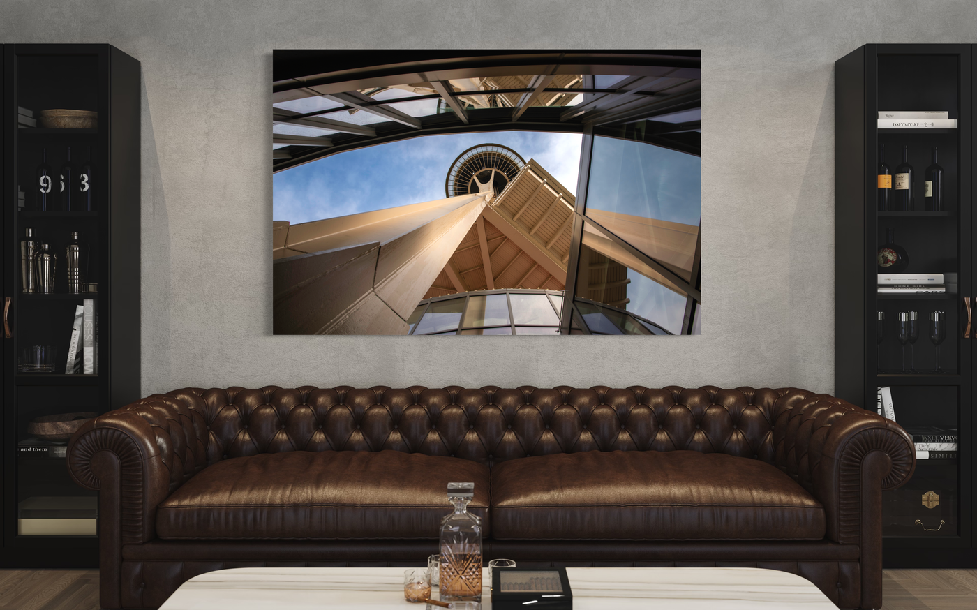 Seattle Space Needle displayed in a styled room interior