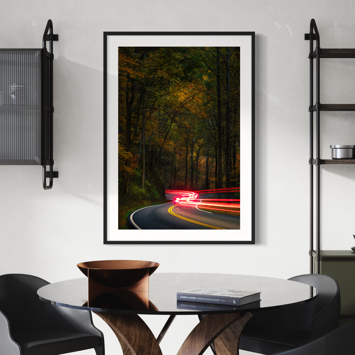 Smoky Mountains Light Trails Tennessee displayed in a styled room interior