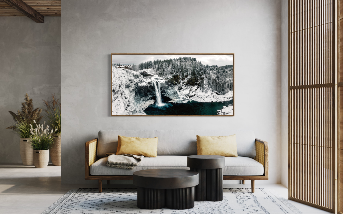 Snoqualmie Falls Winter displayed in a contemporary room interior
