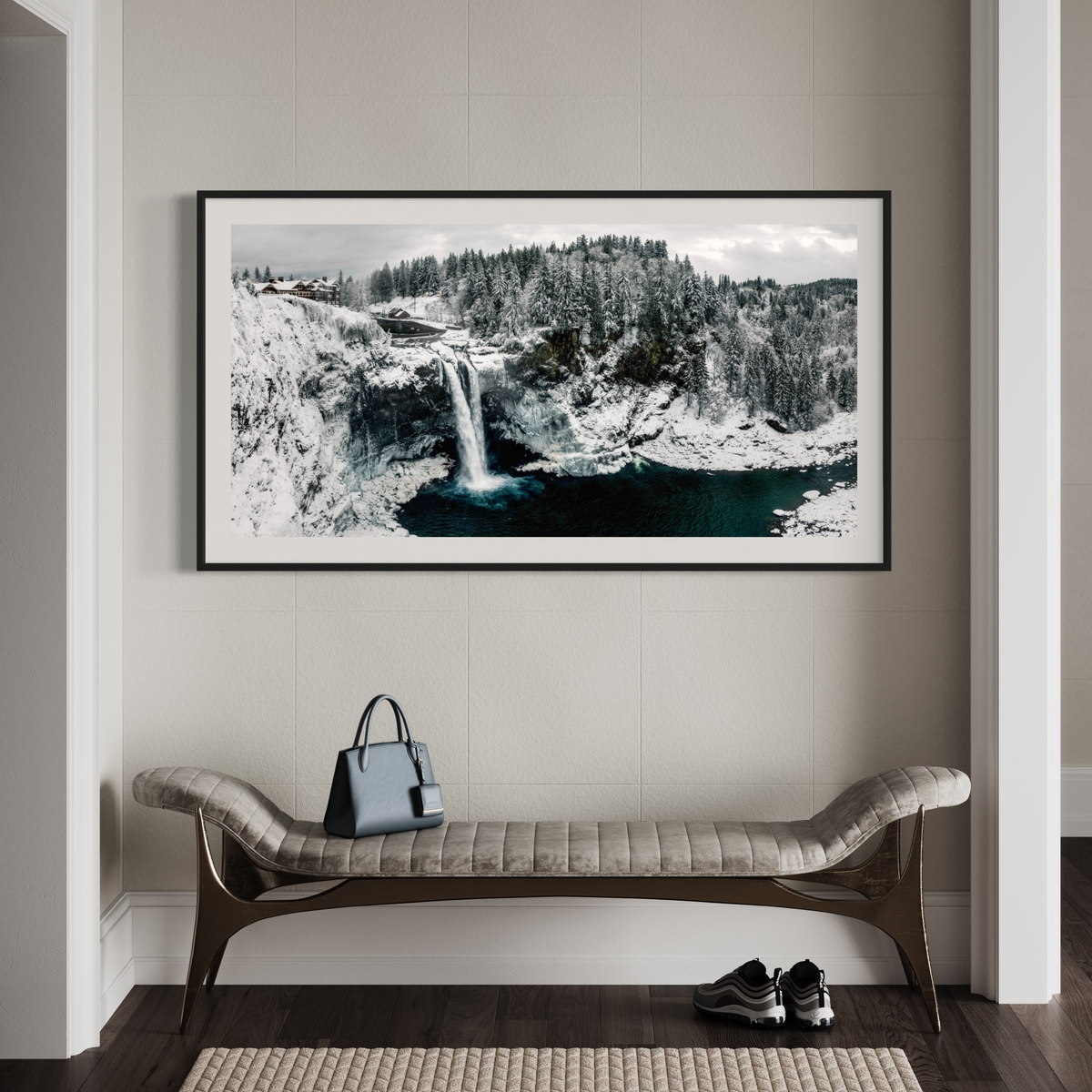 Snoqualmie Falls Winter displayed in a home interior