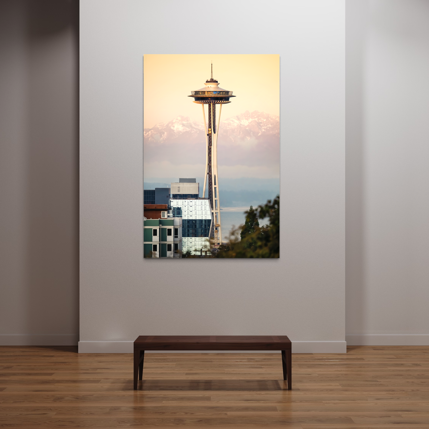 Seattle Space Needle Skyline displayed in a refined room interior