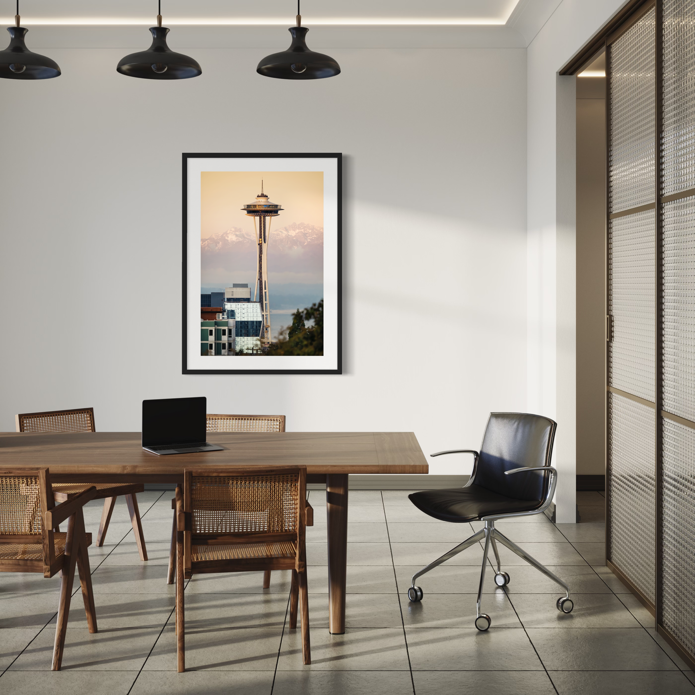 Seattle Space Needle Skyline displayed in a modern room interior
