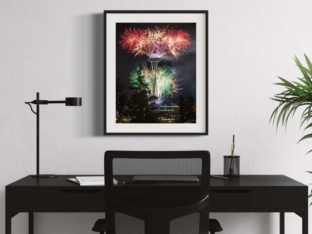 Space Needle New Year's Eve Fireworks Print, Seattle Skyline Art Chris Fabregas Fine Art Photography Wall Art print High-quality fine art photography print 
