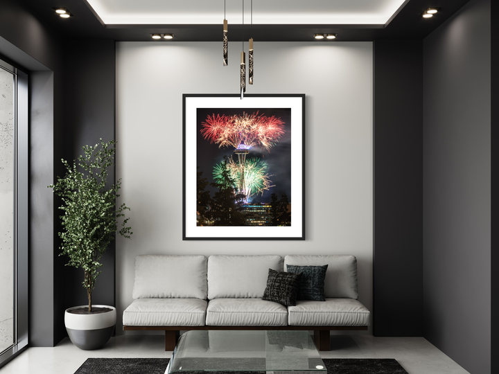 Space Needle New Year's Eve Fireworks Print, Seattle Skyline Art Chris Fabregas Fine Art Photography Wall Art print High-quality fine art photography print 