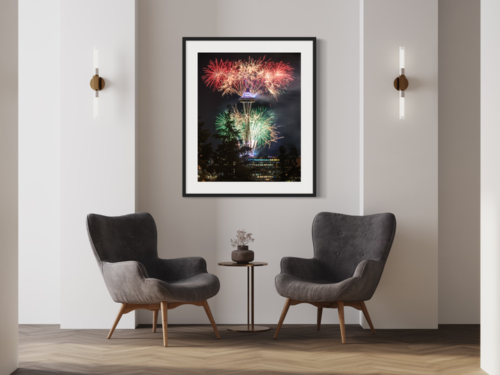 Space Needle New Year's Eve Fireworks Print, Seattle Skyline Art Chris Fabregas Fine Art Photography Wall Art print High-quality fine art photography print 