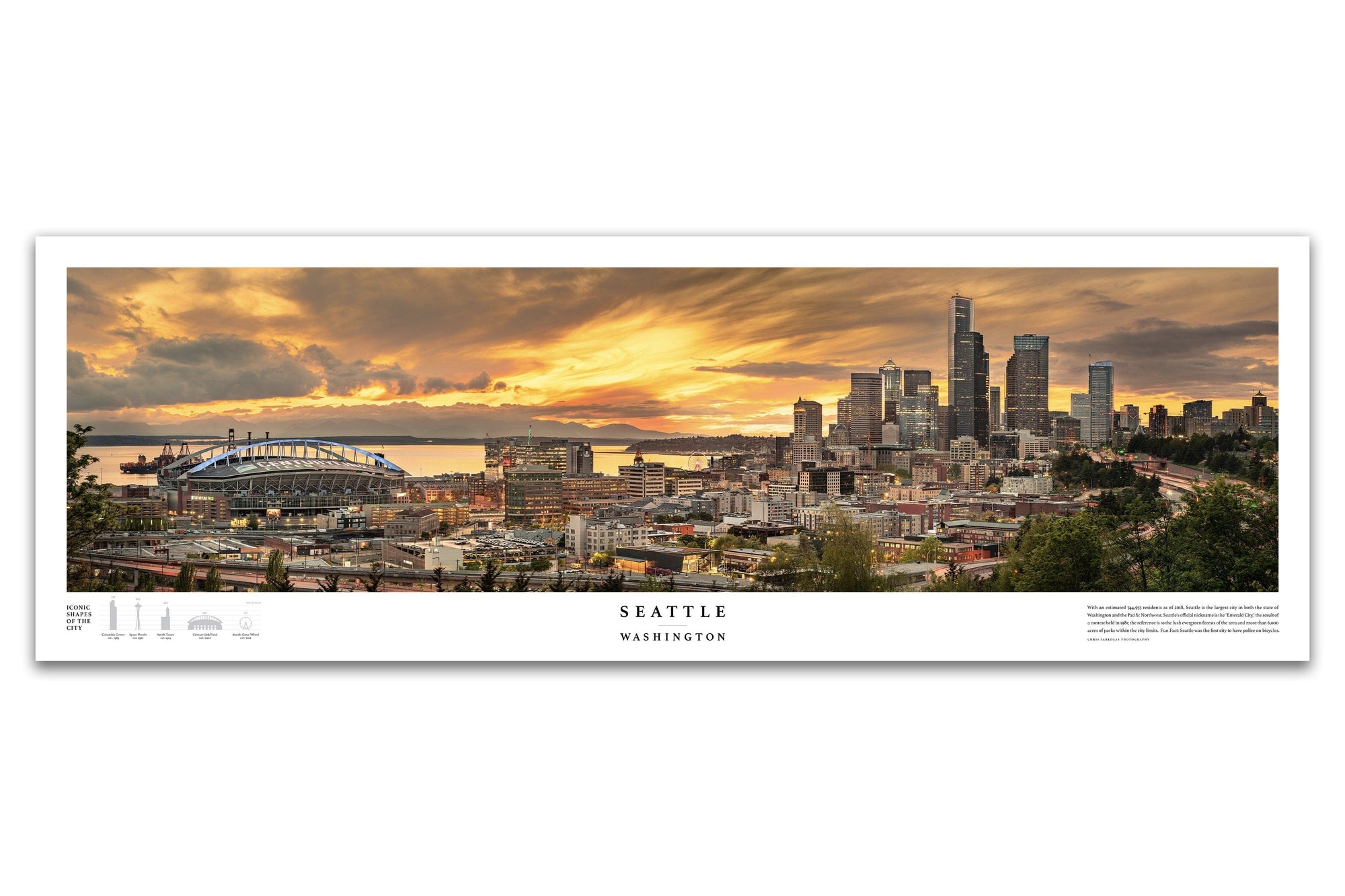 Chris Fabregas Fine Art Photography Panoramic Poster Seattle Skyline Panoramic Print From Beacon Hill Wall Art print
