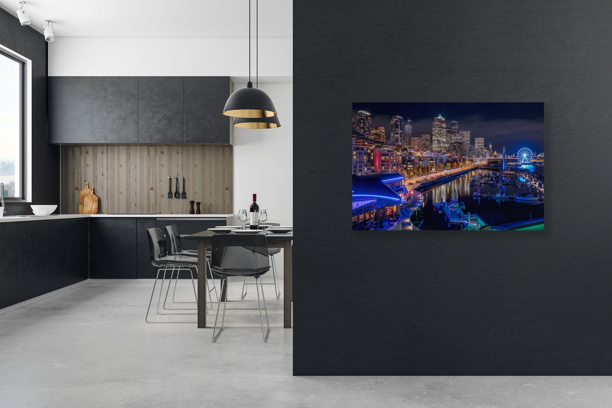 Downtown Seattle Night displayed in an elegant room interior