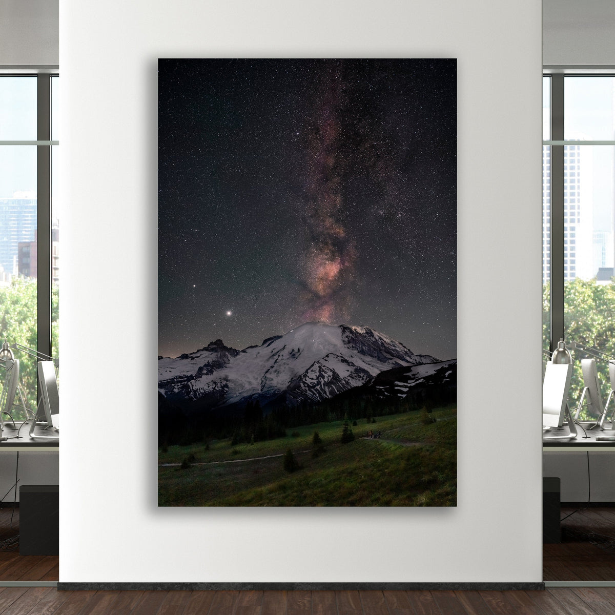 Milky Way Over Mount Rainier displayed in a styled interior