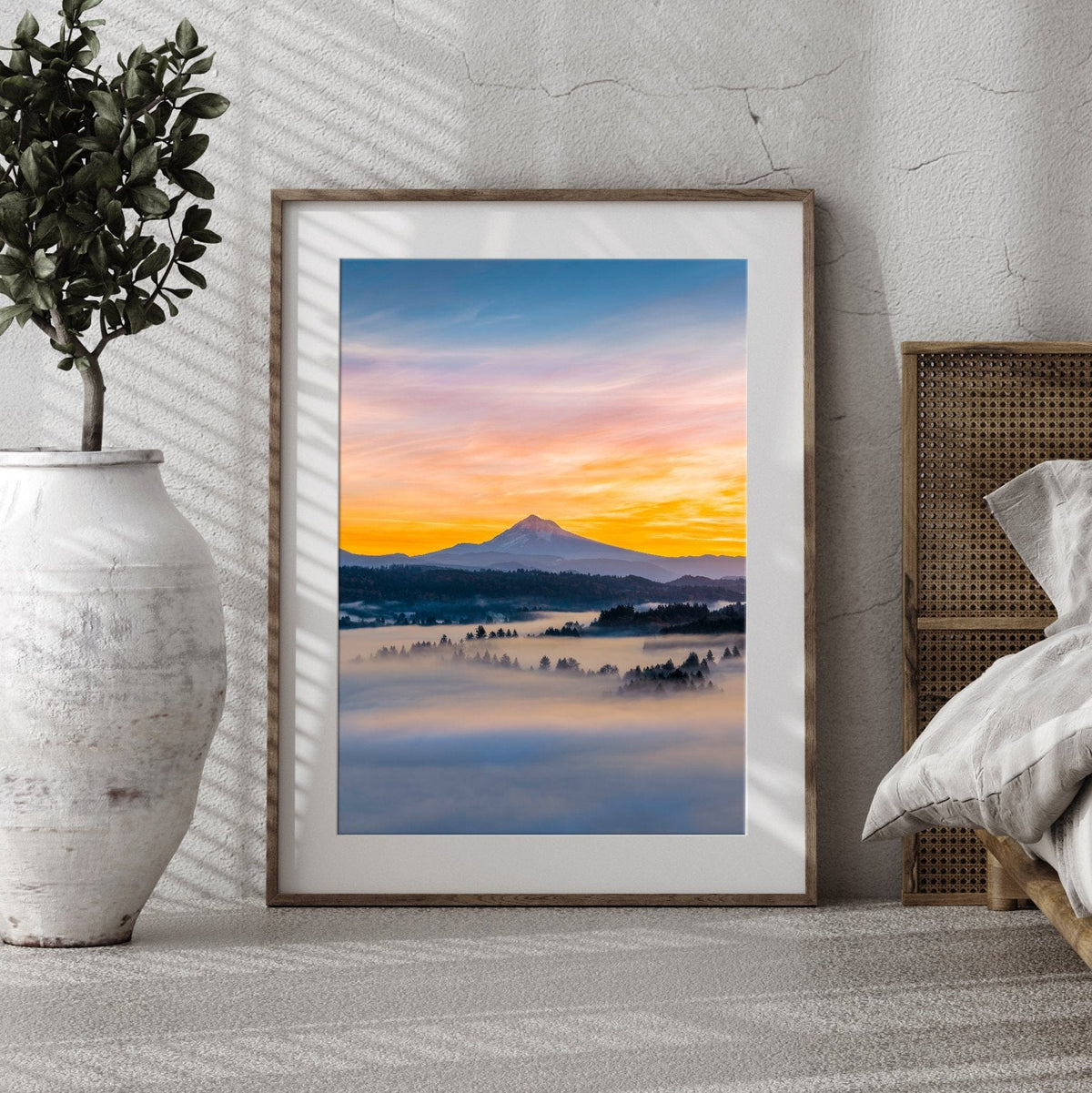 Mount Hood Sunrise displayed in an elegant home interior