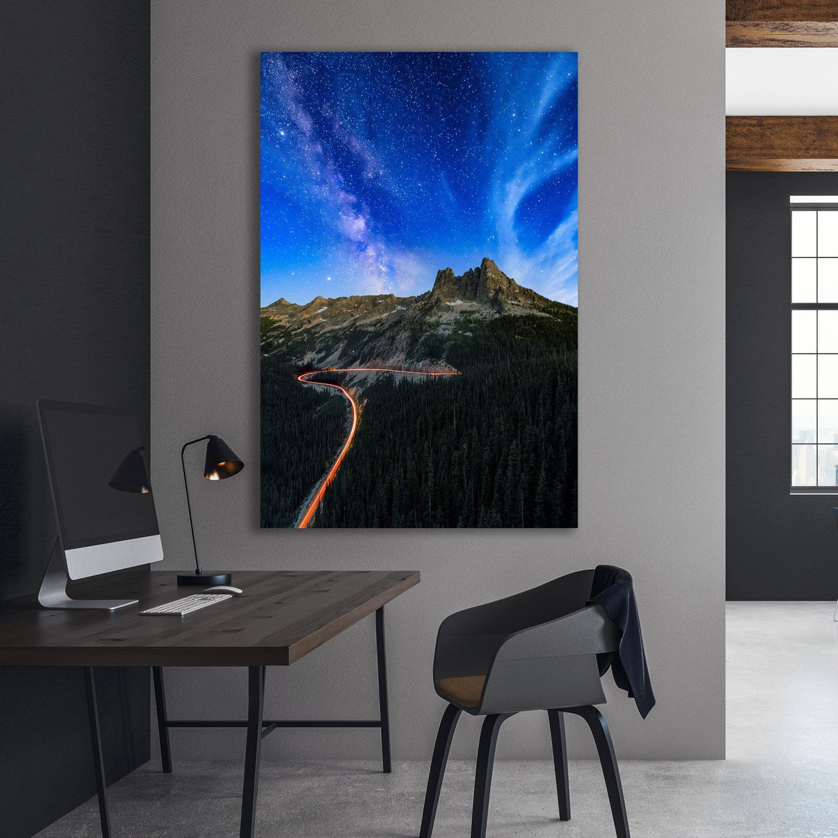 North Cascades Milky Way displayed in a modern room interior