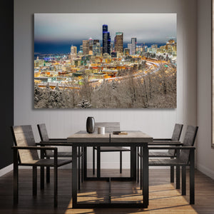 Chris Fabregas Photography Metal, Canvas, Paper Seattle Skyline With Snow - Limited Edition Photography Wall Art print