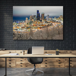 Chris Fabregas Photography Metal, Canvas, Paper Seattle Skyline With Snow - Limited Edition Photography Wall Art print