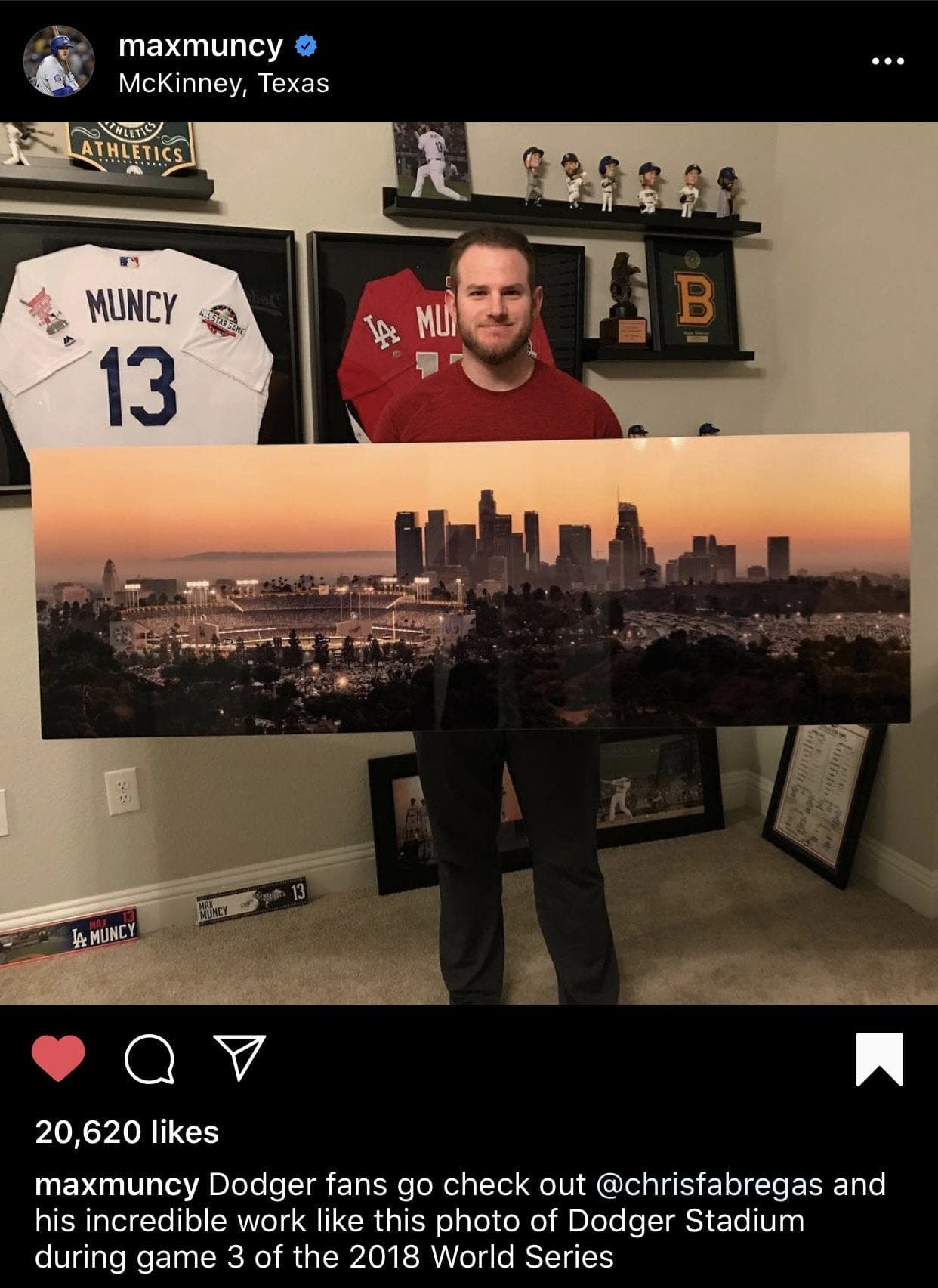 Dodger Stadium 2018 World Series Game 3 Fine Art Print displayed in a styled room interior 1
