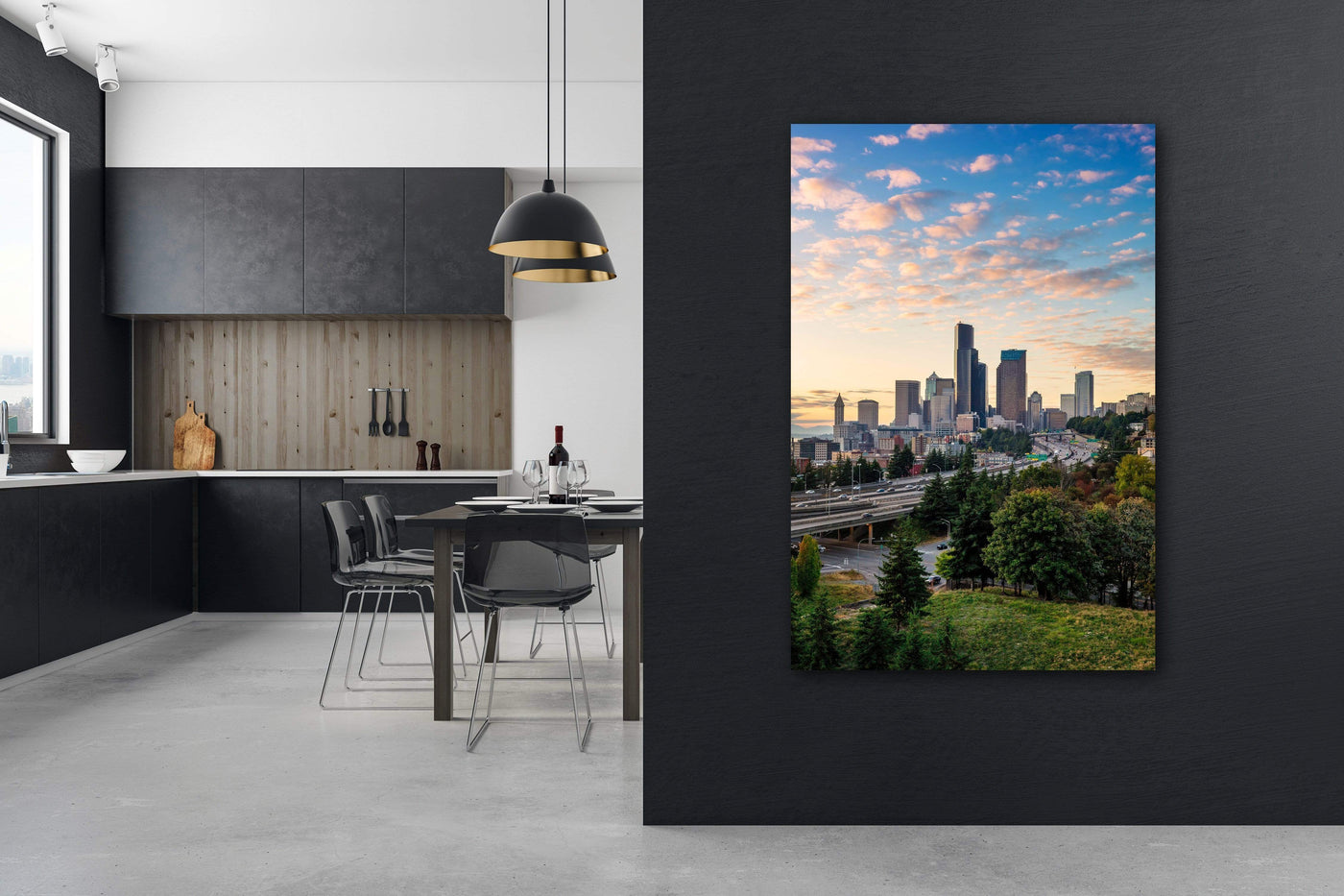 Seattle Skyline From Beacon Hill displayed in an elegant room interior