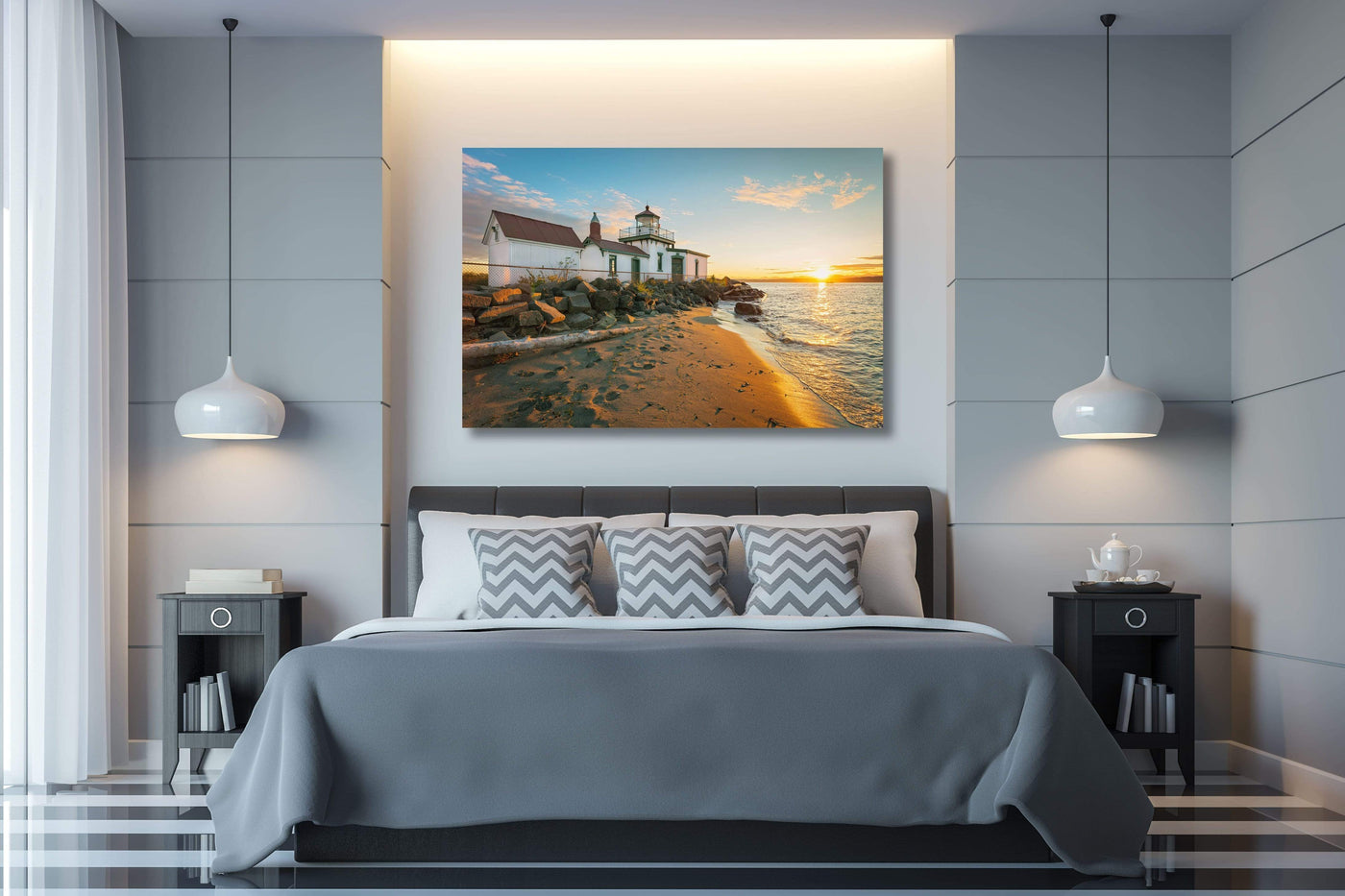 West Point Lighthouse Seattle displayed in a contemporary room interior