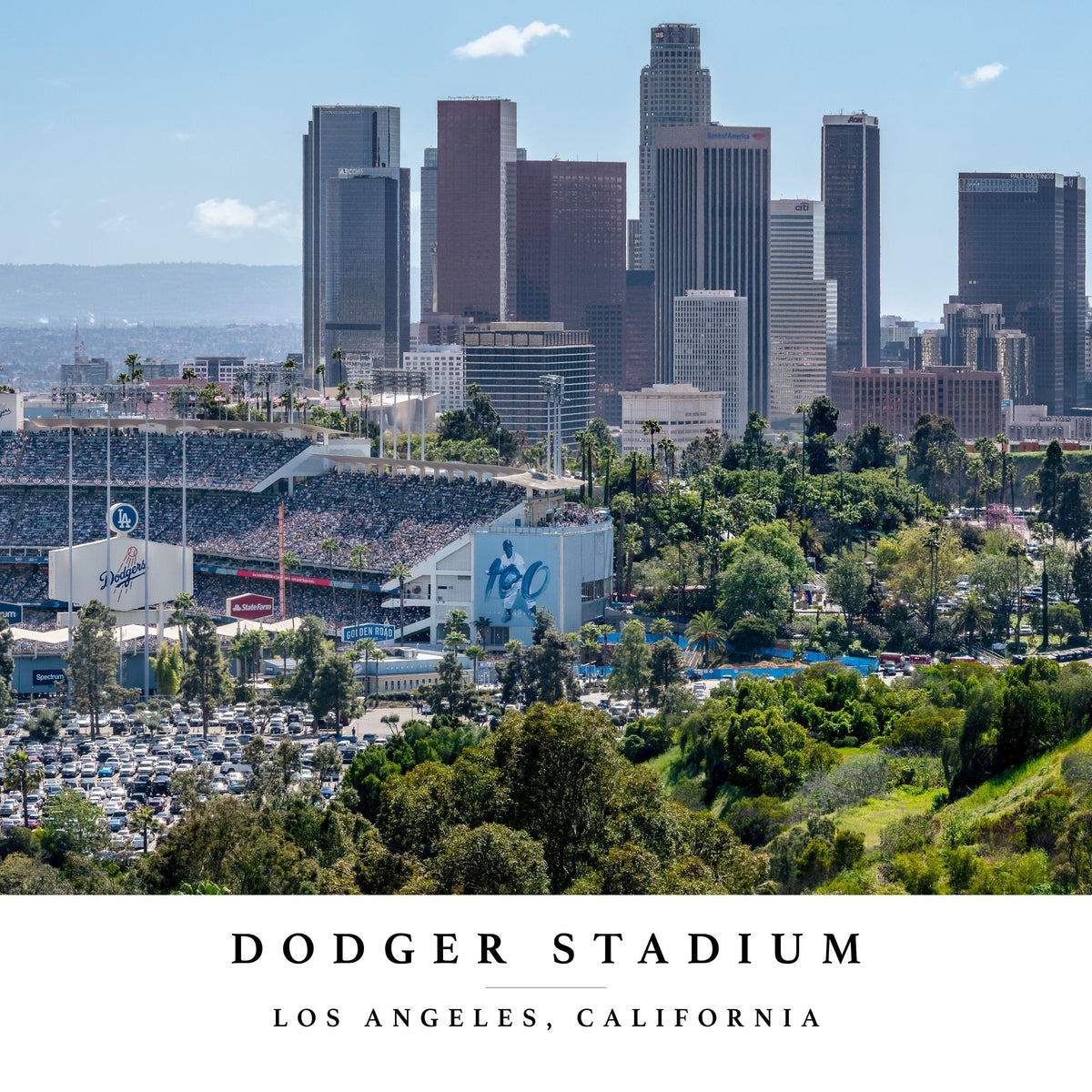 Dodger Stadium Panoramic Los Angeles Fine Art Print displayed in a styled room interior 5